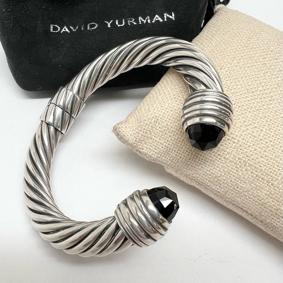 David Yurman 10mm Black Onyx Hinged Cable Cuff Bracelet .925 - Picture 2 of 11